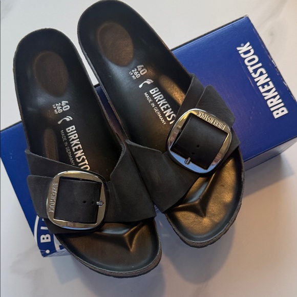 Birkenstock Madrid Black Slide Sandals - Picture 1 of 5